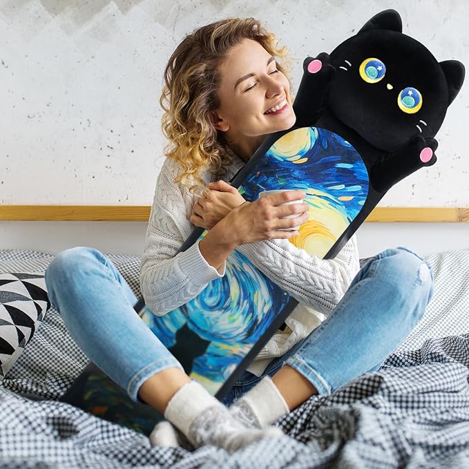 Long Cat Plush Kawaii Kids Plush Toy Pillows, Cute Black Cat Stuffed Animals Soft Plushies, Kitten Big Plush Toys Throw Body Pillow Doll Gift for Girls Boys (Black Starry Cat 20 Inch)