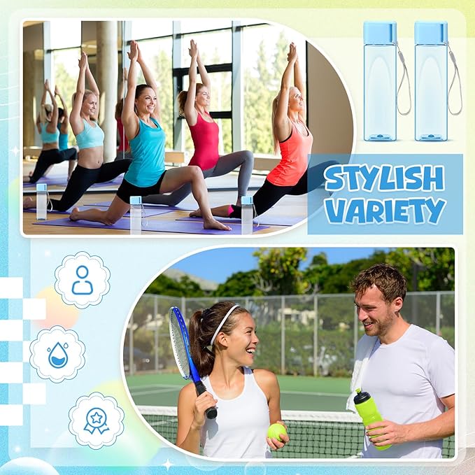 Mifoci 20 Pieces Water Bottle Bulk 17 oz Plastic Water Bottles Bulk Gym Sports Adults Reusable Large Water Bottles for Outdoor Fitness(Blue,Rectangle)