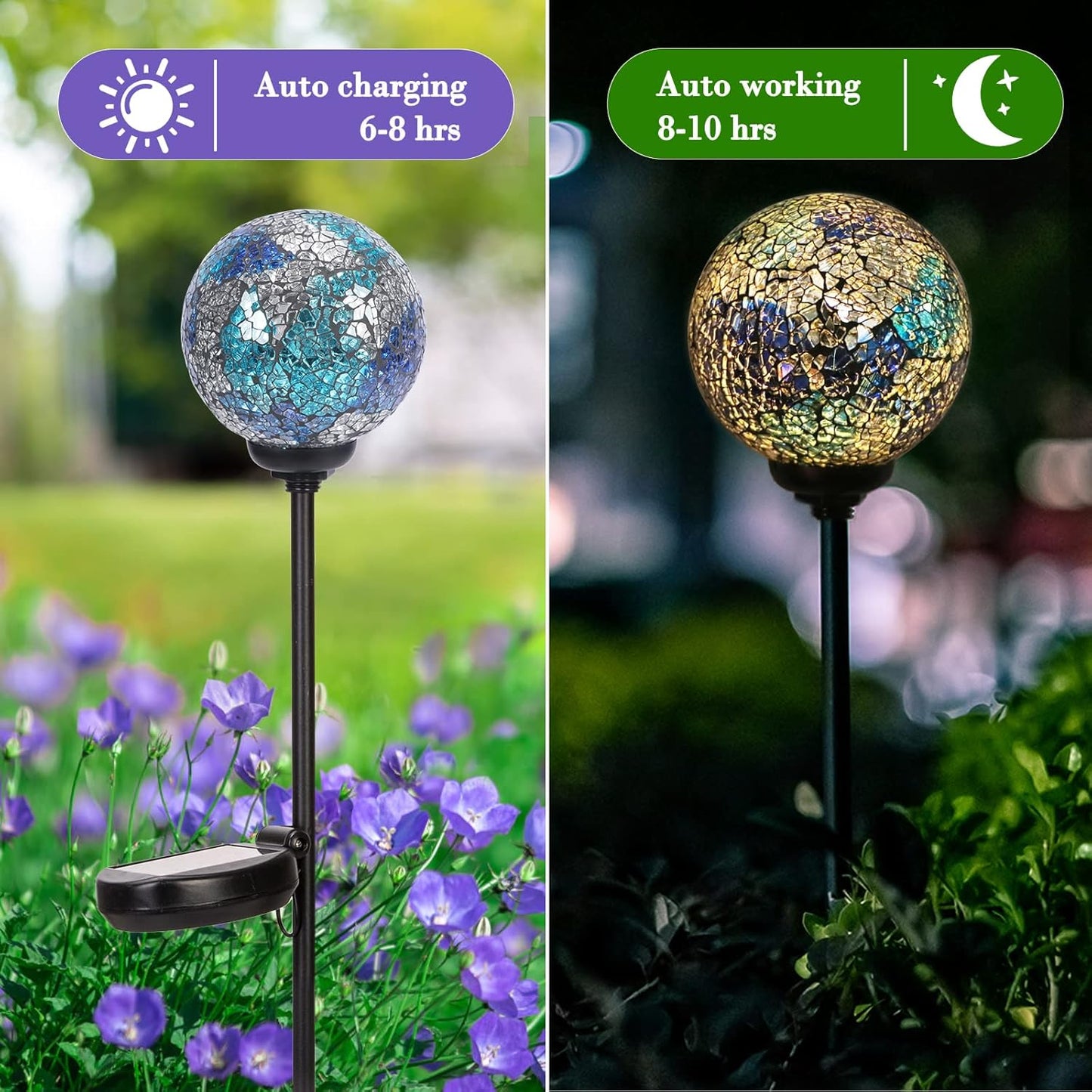 Solar Garden Lights Outdoor Decorative - Solar Gazing Ball Mosaic Garden Stakes Decorative Waterproof Outdoor Lights for Pathway Yard Lawn Decoration Blue