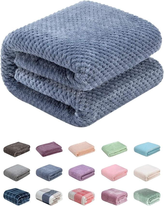 Fuzzy Throw Blanket, Plush Fleece Blankets for adults, Toddler, boys and Girls, Warm Soft Blankets and Throws for Bed, Couch, Sofa, Travel and Outdoor, Camping (Twin(60"x80"), XL1-Smoked Blue)