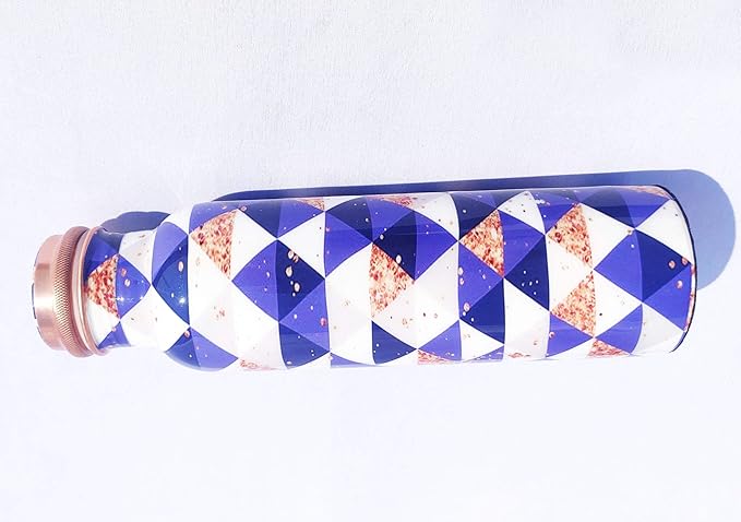 Pure Printed Copper Water Bottle - Leak Proof Ayurvedic Drinkware Copper Vessel for Sports, Gym, Outdoors, Yoga, Health Benefits (30 oz)