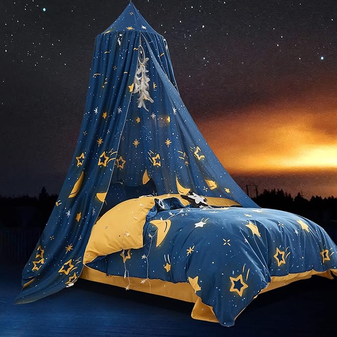 Mengersi Star Bed Canopy for Girls, Prince Round Dome Kids Indoor Outdoor Castle Hanging House Decoration Reading Nook
