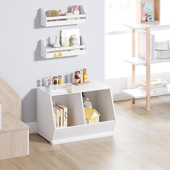 UTEX Toy Storage Organizer for Kids, Stackable Toy Storage Cabinet, Wooden Cubby Toy Organizer, White Toy Shelf for Playroom, Bedroom, Living room, Nursery, 2 Cubes