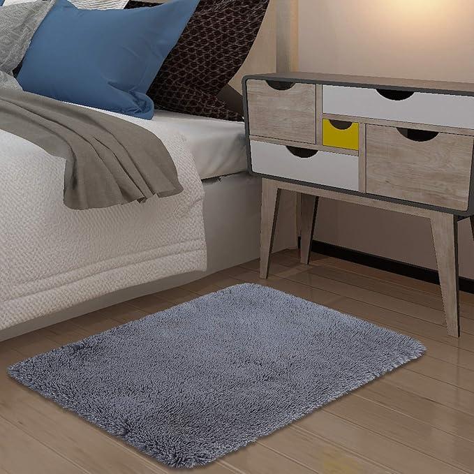 Indoor Door Mat,Soft Fluffy Bedroom Area Rug Plush Fuzzy Living Room Carpet Solid Faux Fur Nursery Room Floorcover Non Slip Non-Shed Small Throw Rugs for Dining Room Kitchen,Grey,2'7" x 4'11"