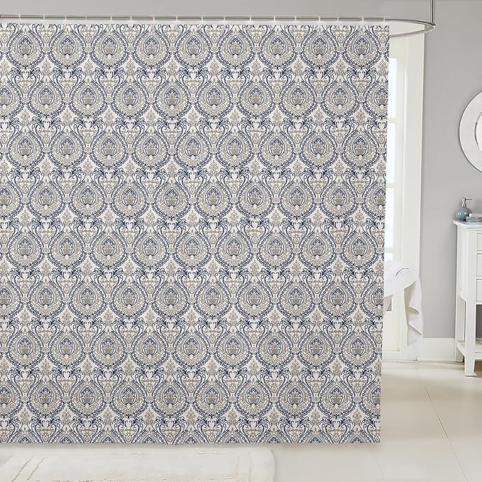 Feelyou Damask Pattern Shower Curtain 72"x78" Kids Vintage Floral Bathroom Shower Curtain Set for Boys Girls Teens Antique Victorian Baroque Bath Curtain Baroque Style Bathroom Accessories