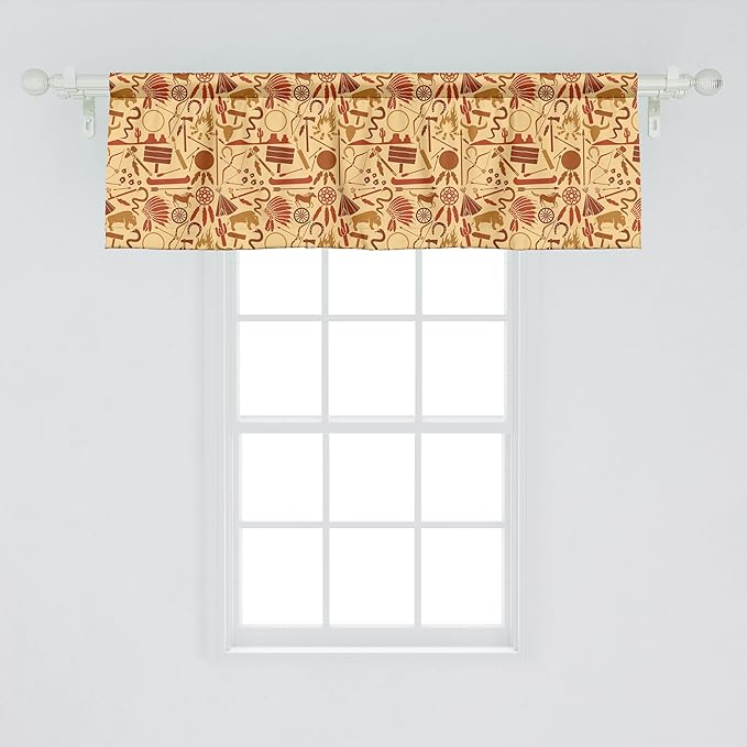 Ambesonne Western Window Valance, Culture Arrow Hatchet Chiefs Hat Snakes Bison Tools, Curtain Valance for Kitchen Bedroom Decor with Rod Pocket, 42" x 18", Pale Orange Redwood