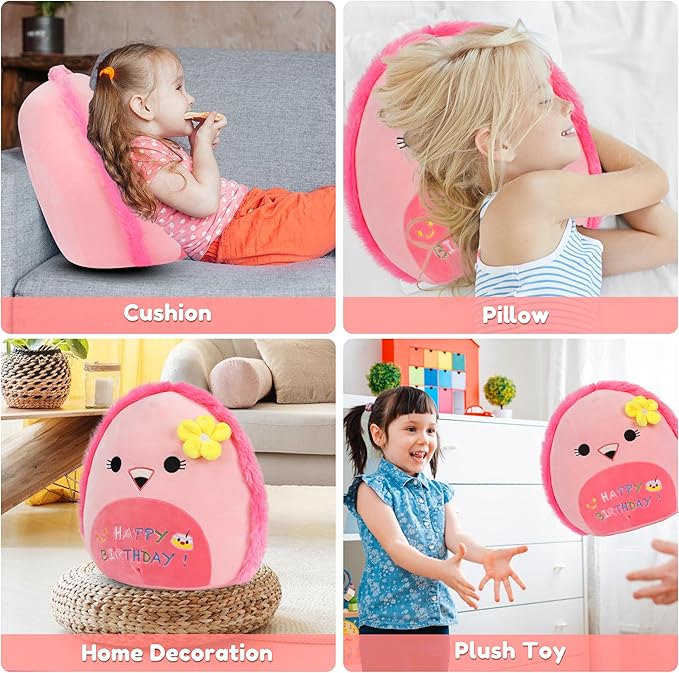 Easfan Pink Flamingo Plush Pillow Cute Stuffed Animal Cuddly Soft Toys Happy Birthday Gifts Plush Pal for Kids Girls Adults, 13-Inch