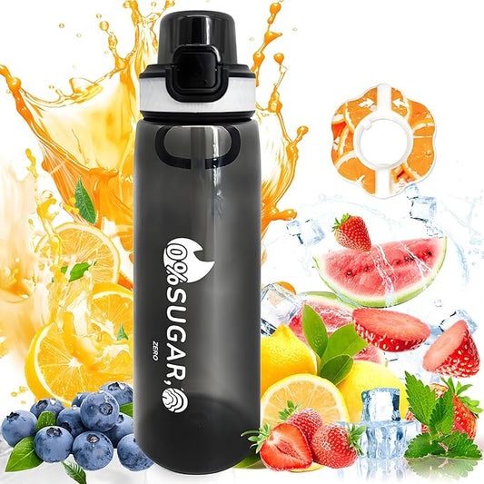 Newly Upgraded 35oz Air Water Bottle with Flavor Pods, Leak Proof Scented Water Bottle with Large Portable Handle, 0 Suger No BPA for Gym, Outdoors, Schools (Black Straight Mouth)