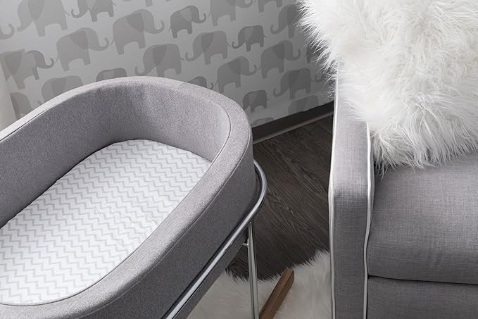 Bassinet Sheet Set 2 Pack - Baby Bassinet Sheets with 100% Jersey Cotton - Bassinet Sheets for Baby Girl and Boy, Newborn Essentials (Grey Chevron and Polka Dot)