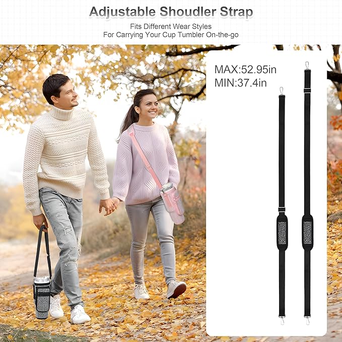 Bling Diamond Water Bottle Carrier Bag with Phone Pocket for Stanley 40/30 oz Tumbler with Card Holder,Neoprene Water Bottle Holder Pouch with Adjustable Strap for Stanley Cup Accessories