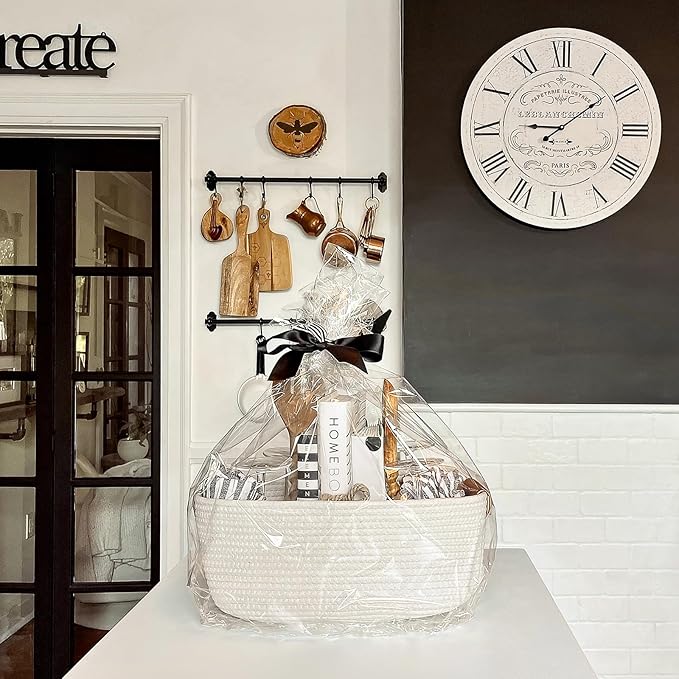 CHICVITA White Woven Basket Baby Gift Basket for Toys, Towels, Books, Rope Storage Basket for Living Room, Bathroom, Decorative Basket for Nursery