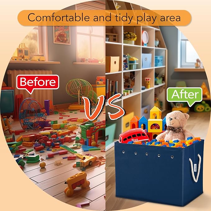 Toy Storage Box + Play Mat for Kids Toy Chest Organizer Kids Toy Storage Organizer Foldable Big Storage Bins with Lids Large Toy Box for Boys Girls Toy Holders for Kids Rooms Nursery(Blue)