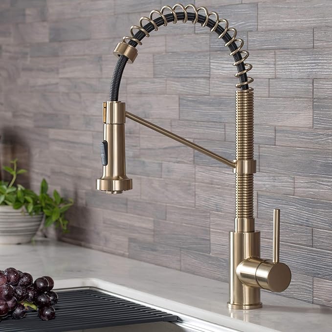 Kraus KPF-1610BG Bolden 18-Inch Commercial Kitchen Faucet with Dual Function Pull-Down Sprayhead in all-Brite Finish, 18 Inches, Brushed Gold