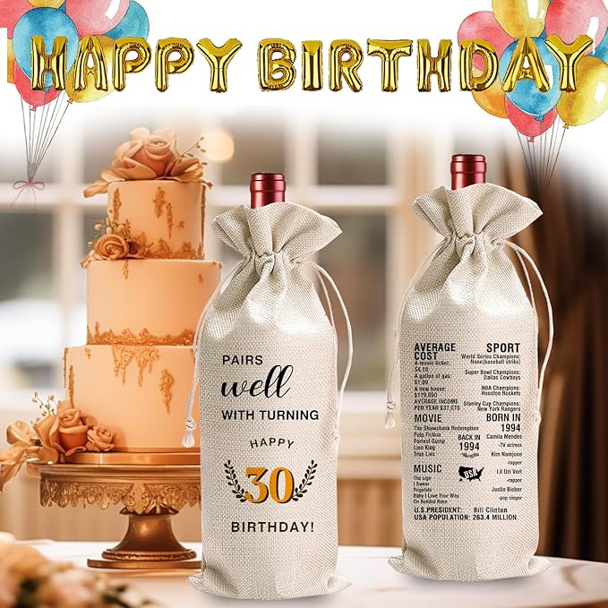 LANBAIHE 30th Birthday Gifts for Her,30th Birthday Gift for Women Men, 30 Years Old Birthday Gifts Wine Bag, 30th Birthday Decorations Party Supplies-1994 Birthday (30 BIRTHDAY)