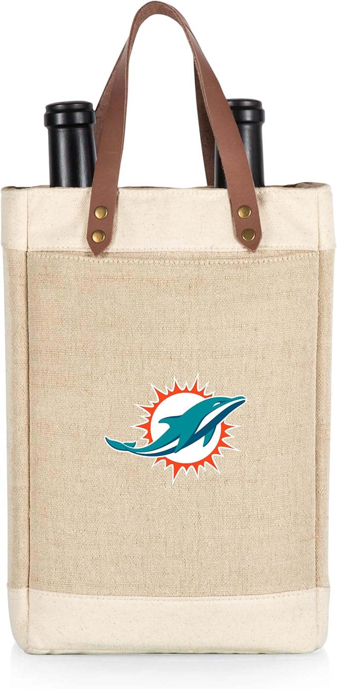 PICNIC TIME NFL Pinot - Jute 2 Bottle Insulated Wine Bag - Wine Tote Bag - Wine Gift Bag, (Beige)