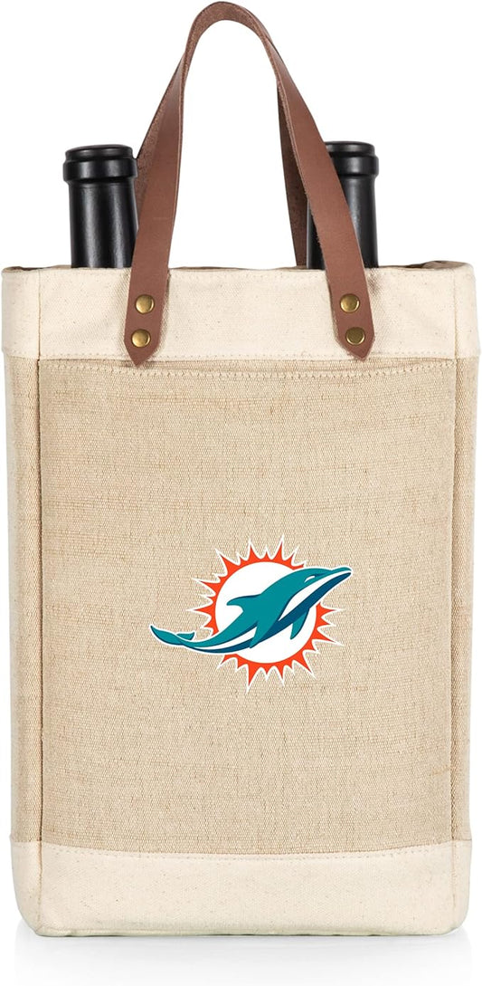 PICNIC TIME NFL Pinot - Jute 2 Bottle Insulated Wine Bag - Wine Tote Bag - Wine Gift Bag, (Beige)