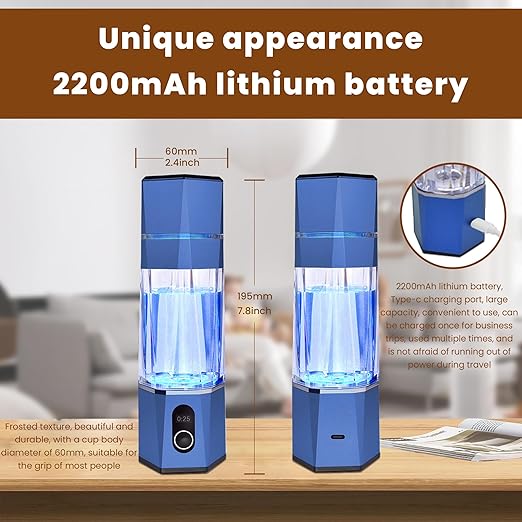 Hydrogen Alkalin Hydrogen Water Generator,Portable Rechargeable aquahealth Hydrogen Water Bottle with SPE/PEM Technology, Suitable for Home, Office, Travel, and Fitness Hydration.（Blue)