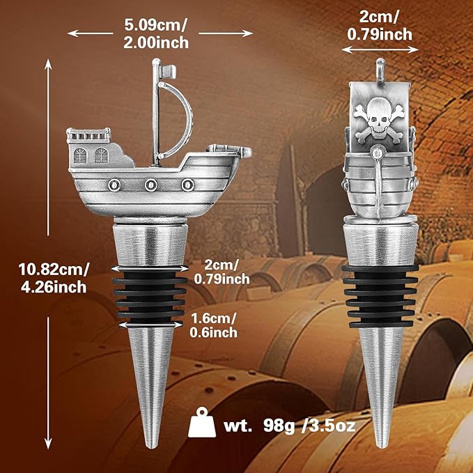 LKKCHER Pirate Ship Wine Stopper, Wine Gifts for Men Warship Battleship Lovers, Nautical Bottle Stoppers for Wine Champagne, Birthday Gifts, Wine Saver, Wine Accessories
