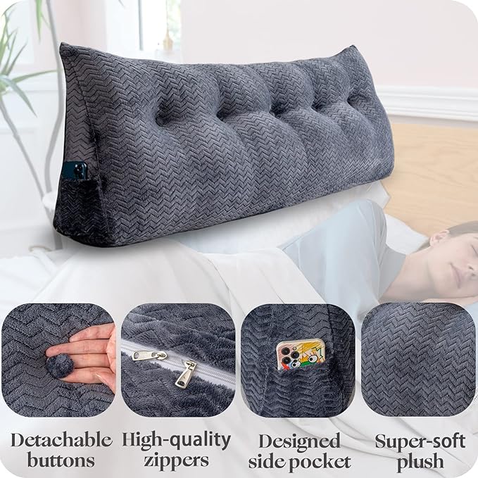 Large Bolster Triangular Headboard Wedge Backrest Positioning Support Bed Rest Reading Pillows Headboard Wedge Pillows for Day Bed Bunk Bed with Removable Cover