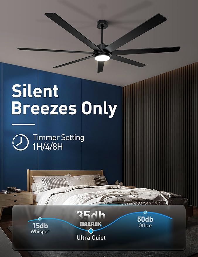 72" Wood Black Smart Ceiling Fan with Light and Remote via WIFI Alexa APP Control,6 Speed Quiet DC Motor,Dimmable LED Light,Indoor Outdoor Ceiling Fans for Patios or Bedroom