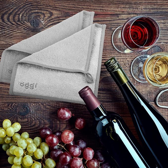 OGGI Bambou Wine Glass Polishing Cloths - Natural Wine Polishing Cloth, 91% Bamboo-Derived Rayon Cellulose Fiber, Reusable, Hygienic, Fast Dry, Odor-Free, Non-Scratch, Lint-Free - 2 pcs, 7x9"