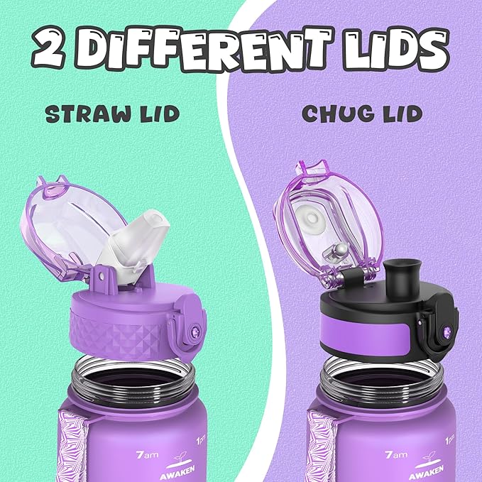 OLDLEY Kids Water Bottle for School, 17 oz (2 lids) BPA-Free Reusable Leak-proof Durable Tritan Plastic Water Bottles with Straw & Chug Lids, Anti-dust Spout Cover (Macaroon)