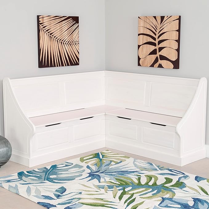 Linon Harris White Corner Breakfast Nook - Nook Only, Table is NOT included! 20.88D x 61.88W x 36.63H in