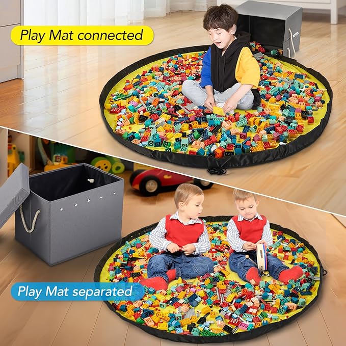 Toy Storage Box + Play Mat for Kids Toy Chest Organizer Kids Toy Storage Organizer Foldable Big Storage Bins with Lids Large Toy Box for Boys Girls Toy Holders for Kids Rooms Nursery (Gray)