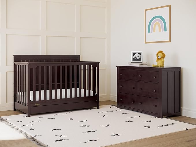 Graco Hadley 5-in-1 Convertible Crib with Drawer (Espresso) – Crib with Drawer Combo, Includes Full-Size Nursery Storage Drawer, Converts from Baby Crib to Toddler Bed, Daybed and Full-Size Bed