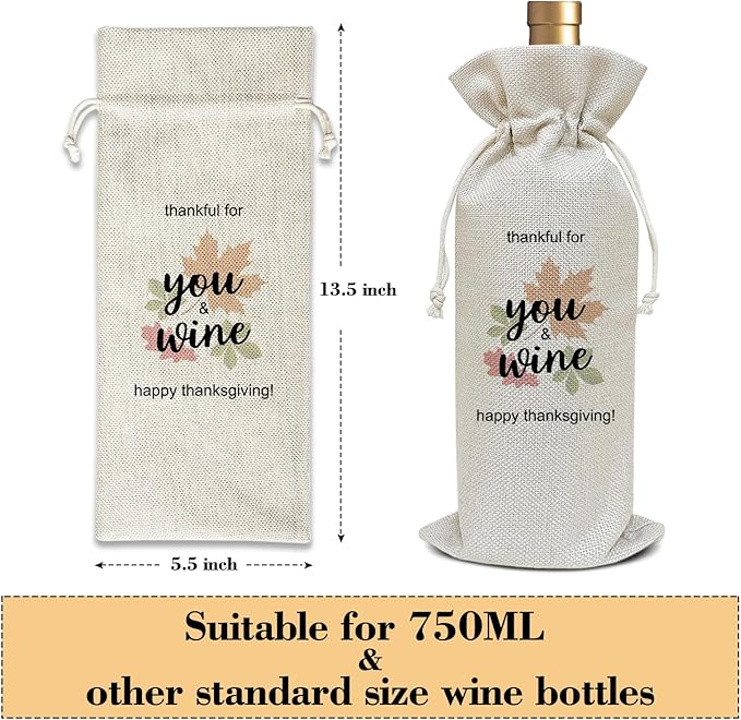 Thanksgiving Wine Bag, Thanksgiving Birthday Gifts for Friends Women Men, Thank You Gift for Dad Mom Coworker, Fall Autumn Harvest Holiday Party Favor Maple Leaf Wine Bag Decoration Supplies /34