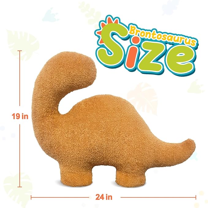 Dino Nuggets Pillow, Dinosaur Chicken Nuggets Plush Funny Gifts for Teen Boys Girls, Fun Throw Pillows Cute Room Decor for Teens Dinosaur Gifts (Large, Brontosaurus Style 2)