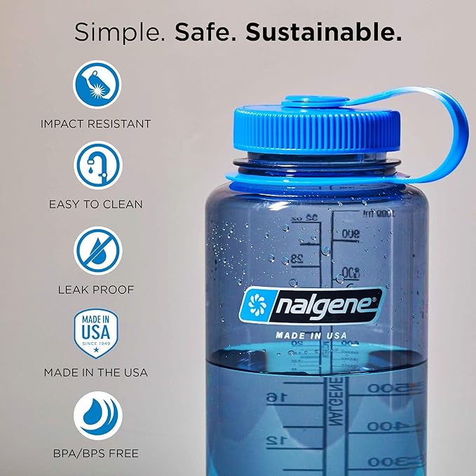 Nalgene Sustain Tritan BPA-Free Water Bottle Made with Material Derived from 50% Plastic Waste, 32 OZ, Wide Mouth