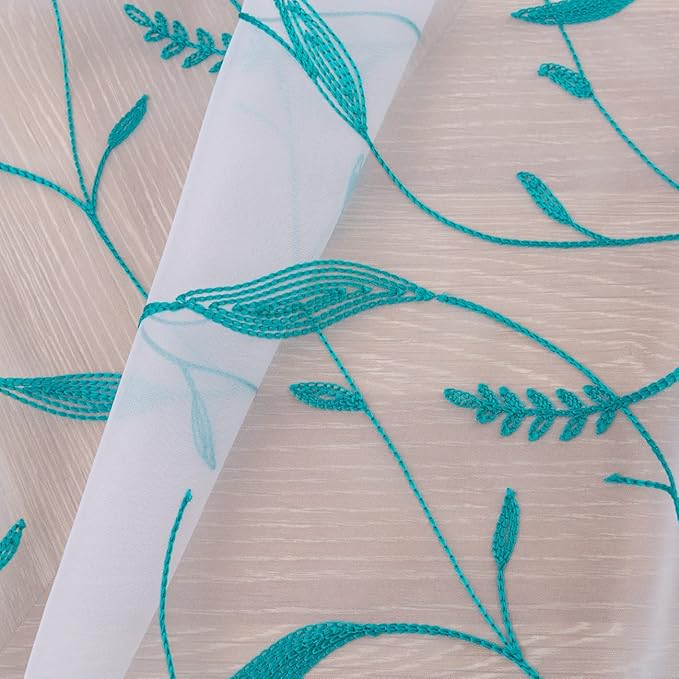 Windows Sheer Curtains Embroider Green Leaf 63 Inches Length 2 Panels Voile Light Filtering Sheer Curtains Panel Basic Rod Pocket for Bedroom Living Room Children Room