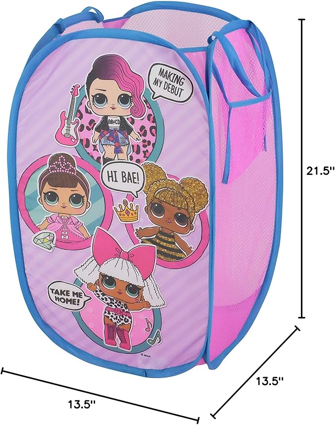 Idea Nuova LOL Surprise Pop Up Hamper, Pink with Durable Carry Handles, 21" H x 13.5" W X 13.5" L