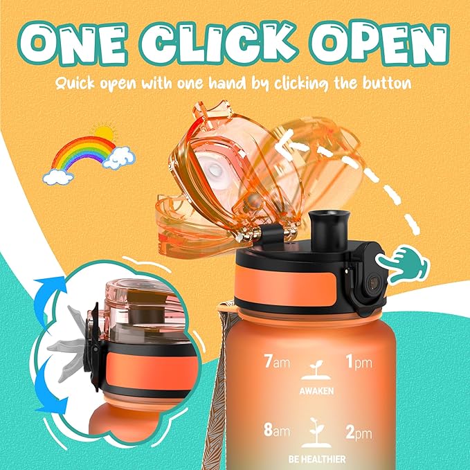 OLDLEY Kids Water Bottle for School, 17 oz (2 lids) BPA-Free Reusable Leak-proof Durable Tritan Plastic Water Bottles with Straw & Chug Lids, Anti-dust Spout Cover (Sunflower)