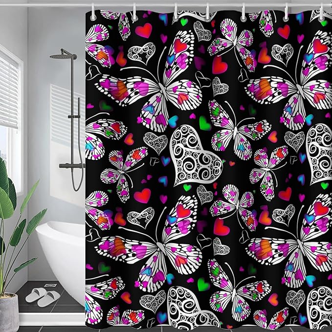 AILONEN Colorful Butterfly Shower Curtain for Bathroom Decor,Beautiful Butterfly Bath Curtain for Kids Women Girls,Pint Polyester Waterproof with 12 Plastic Hooks 36" W*72" H