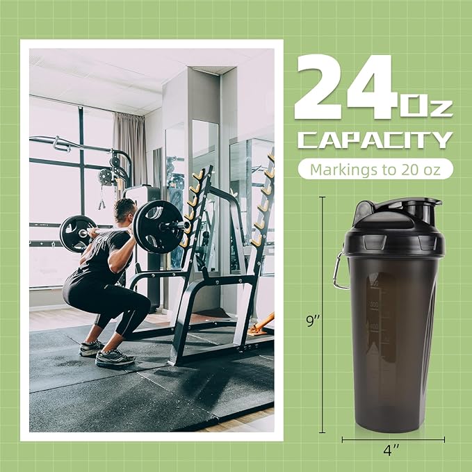 3 Pack Protein Shaker Bottle, 24 oz Protein Shaker Cup with Wire Shaker Ball for Pre Workout, Shake Bottle with Carrying Handle, BPA-Free & Dishwasher Safe (Black, White, Pink)