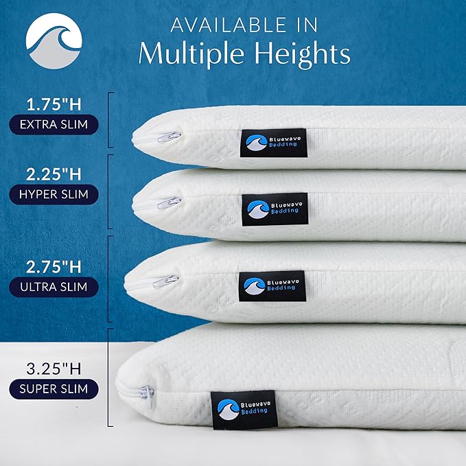 Bluewave Bedding Ultra Slim Gel Memory Foam Pillow for Stomach and Back Sleepers - Thin, Flat Design for Cervical Neck Alignment and Deeper Sleep (2.75-Inches Height, King Size)