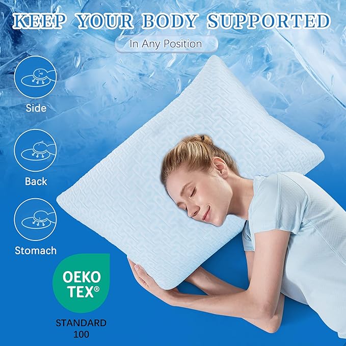 Cooling Hotel Bed Pillows King Size Set of 2- Staying Cold All Night, Comfortable Down Alternative Gel Pillow with Washable for Side, Back or Stomach Sleepers