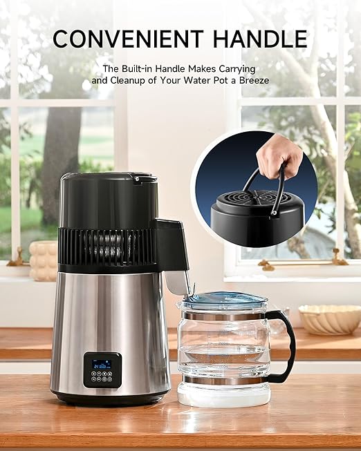 CO-Z Water Distiller for Home, 1350W 4L Distilled Water Machine for CPAP Machine with Control Panel & Glass Container, 1.1 Gal. Stainless Steel Water Distilling Equipment with Essential Oil Wine Modes