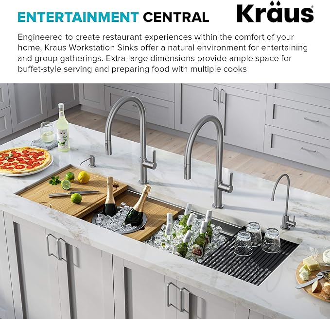 Kraus KWU210-57 Kore 2-Tier Workstation Undermount 16 Gauge Stainless Steel Single Bowl Kitchen Sink with 10 Piece Chef’s Kit of Accessories, 57 inch