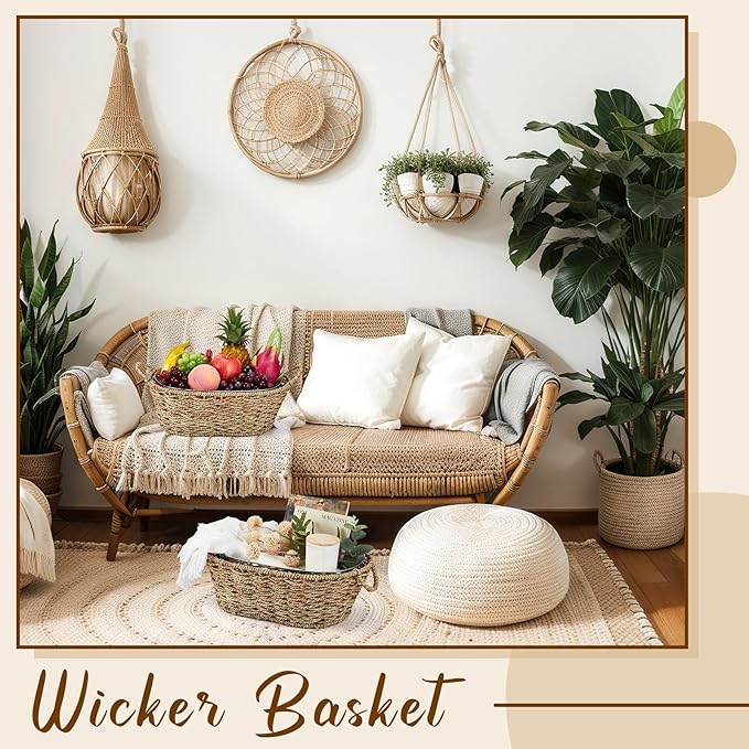 Domensi 2 Pcs Small 3 Gallons Ice Bucket with Wicker Outer Basket Handle Beverage Tub Grass Rope Woven Farmhouse Galvanized Bucket for Party Seaside Bar Buffet Wine Beer Bottle, 15.5 x 9.2 x 6.1 in