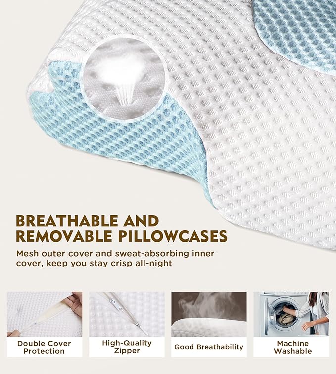 Osteo Cervical Pillow for Neck Pain Relief, Hollow Design Odorless Memory Foam Pillows with Cooling Case, Adjustable Orthopedic Bed Pillow for Sleeping, Contour Support for Side Back Stomach Sleepers