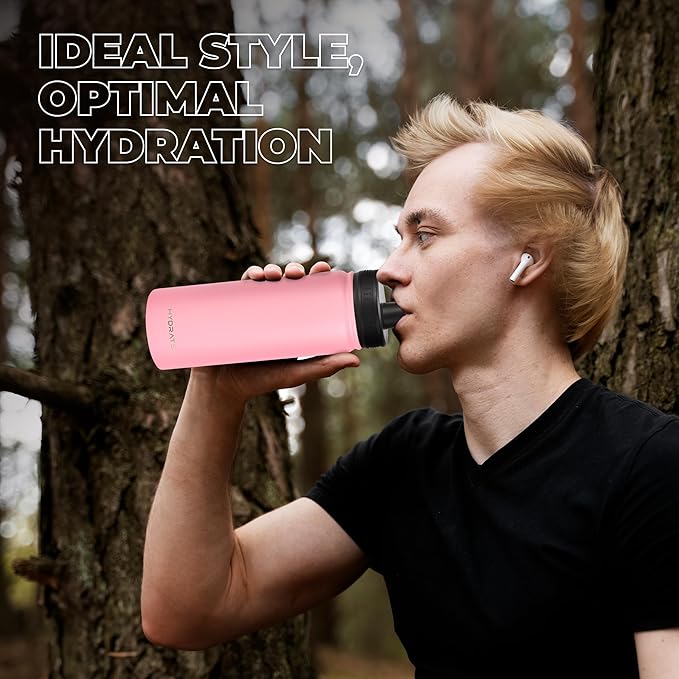 HYDRATE Insulated Stainless Steel Water Bottle - Large Reusable Flask with Leak-Proof Design and Convenient Handle - Double Vacuum Insulation for School, Work, or Adventure