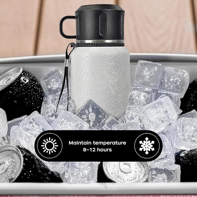 Insulated Stainless Steel Water Bottle, 27oz/800ml Sports Water bottles with Double Walled and Vacuum Insulated Metal for Travel, School, and Gym (White)