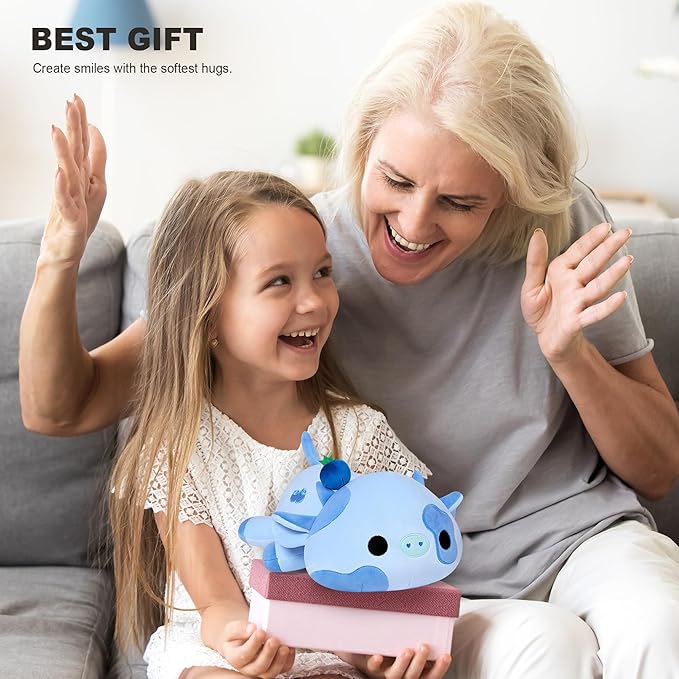 Onsoyours Cute Cow Plushie, Soft Stuffed Blueberry Cow Squishy Plush Animal Toy Pillow for Kids (Blueberry Cow, 9")