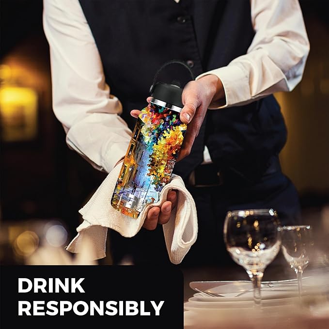 32oz Stainless Steel Sports Water Bottle with Straw Lid - Leak-Proof, Durable Design for Hydration on the Go During Workouts, Travel & Outdoor Activities, City Rain