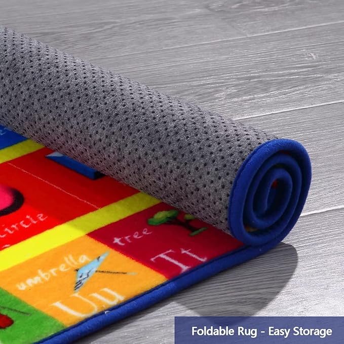 Round Kids ABC Rug 4ft, Alphabet Numbers Shapes Learning Mat for Children Playroom Bedroom, Educational Soft Circle Rug Carpet for Classroom Infant Toddlers Kids Room Game Area, Multi Color
