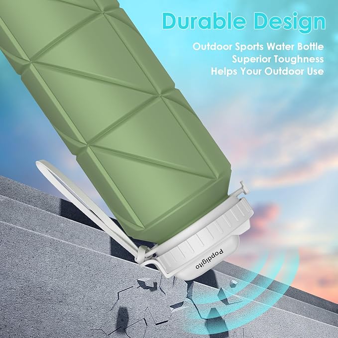 690ML Collapsible Water Bottles Reusable Leak Proof Silicone Water Bottle BPA Free Durable Foldable Sports Bottles & straw 23oz Lightweight Bottle for Gym Hiking Biking Camping Travel Bottle