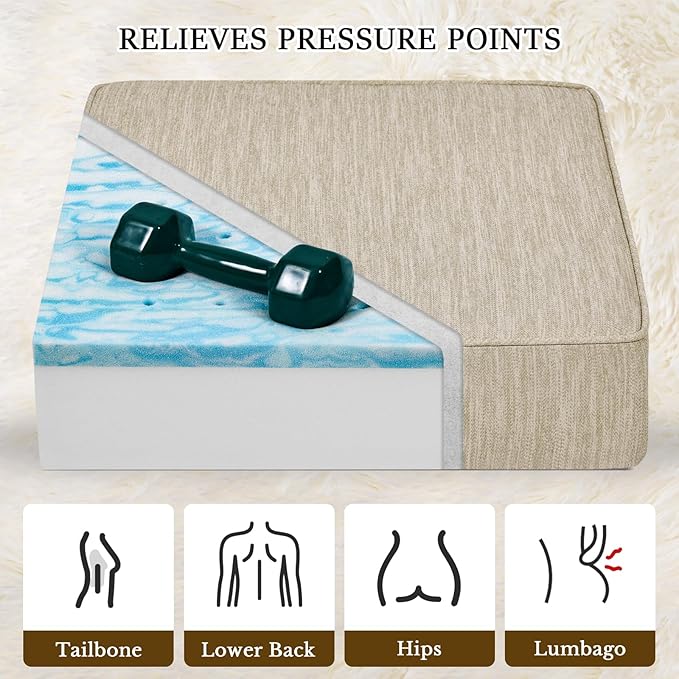 baibu Extra Large 20"x20"x5" Dual-Layer Memory Foam Chair Seat Cushion for Recliner, Couch, Armchair with Textured Washable Cover, Non-Slip Base for Tailbone Pain & Pressure Relief, Beige